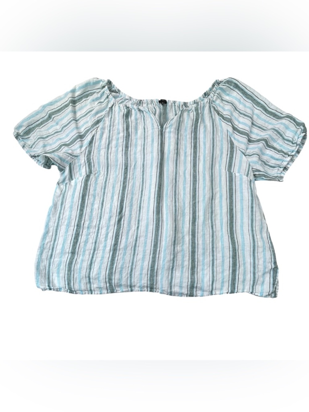 Talbots Linen Popover Shirt Striped Vneck Boxy Relaxed Fit 2X